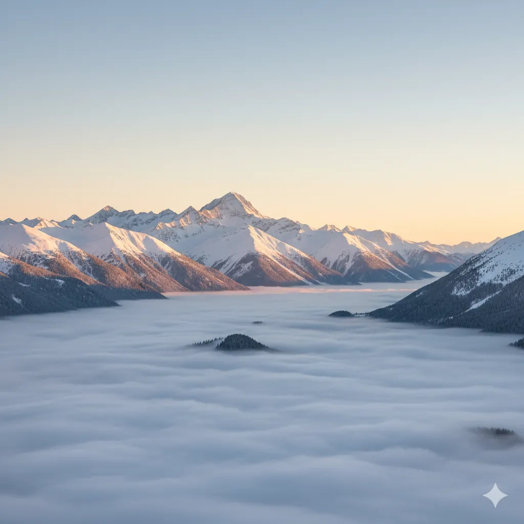 Massif enneigé au-dessus d'une station de ski des Alpes